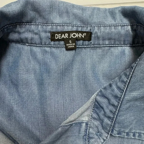 Dear John Alyssa Chambray Button Up Shirt Embroidered Fringe Sleeves Size Small - Picture 6 of 9